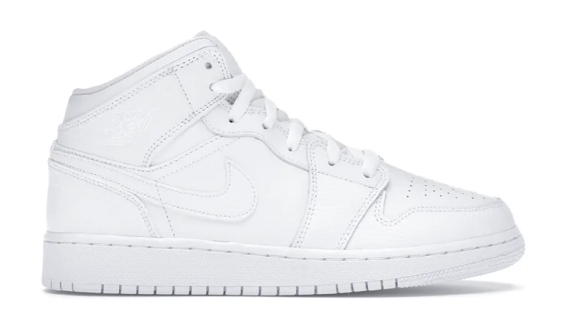 Nike Air Jordan 1 Mid Triple White (GS) Women's