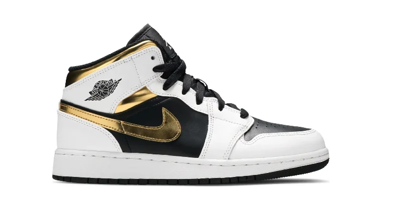 Nike Air Jordan 1 Mid White Gold Black (GS) Women's